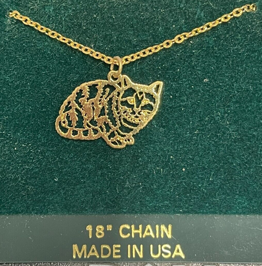 Love My Cat Necklace made in USA-24K gold finished brass 1 inch 18-in. chain