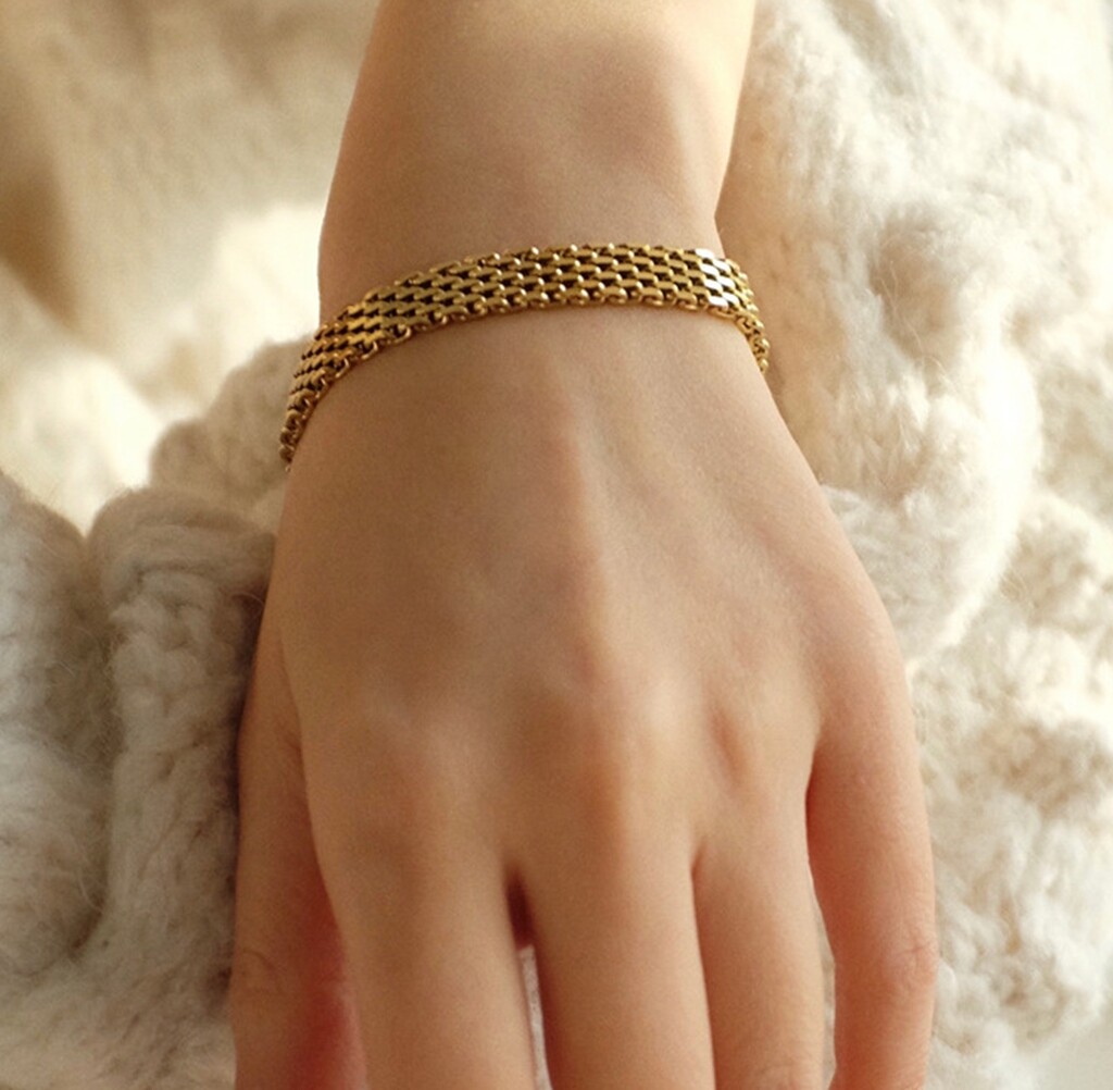 Women Girl Titanium Stainless Steel 9 mm Gold Mesh Rope Chain Bracelet 6.5-8.5″