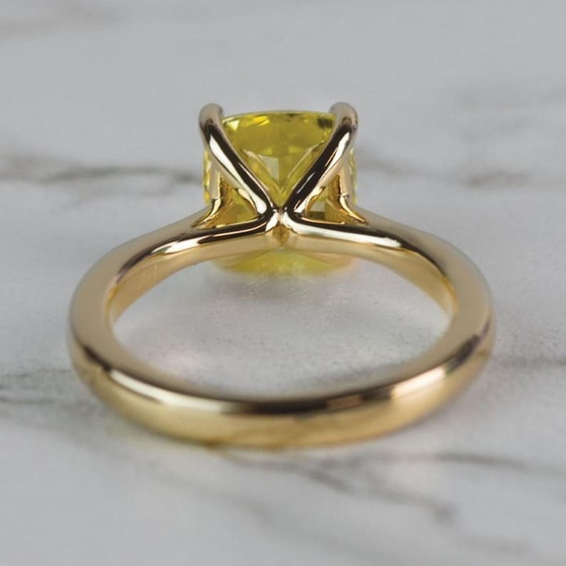 Yellow Cushion CZ Solitaire Ring 925 Silver Wedding Engagement Promise Ring Her