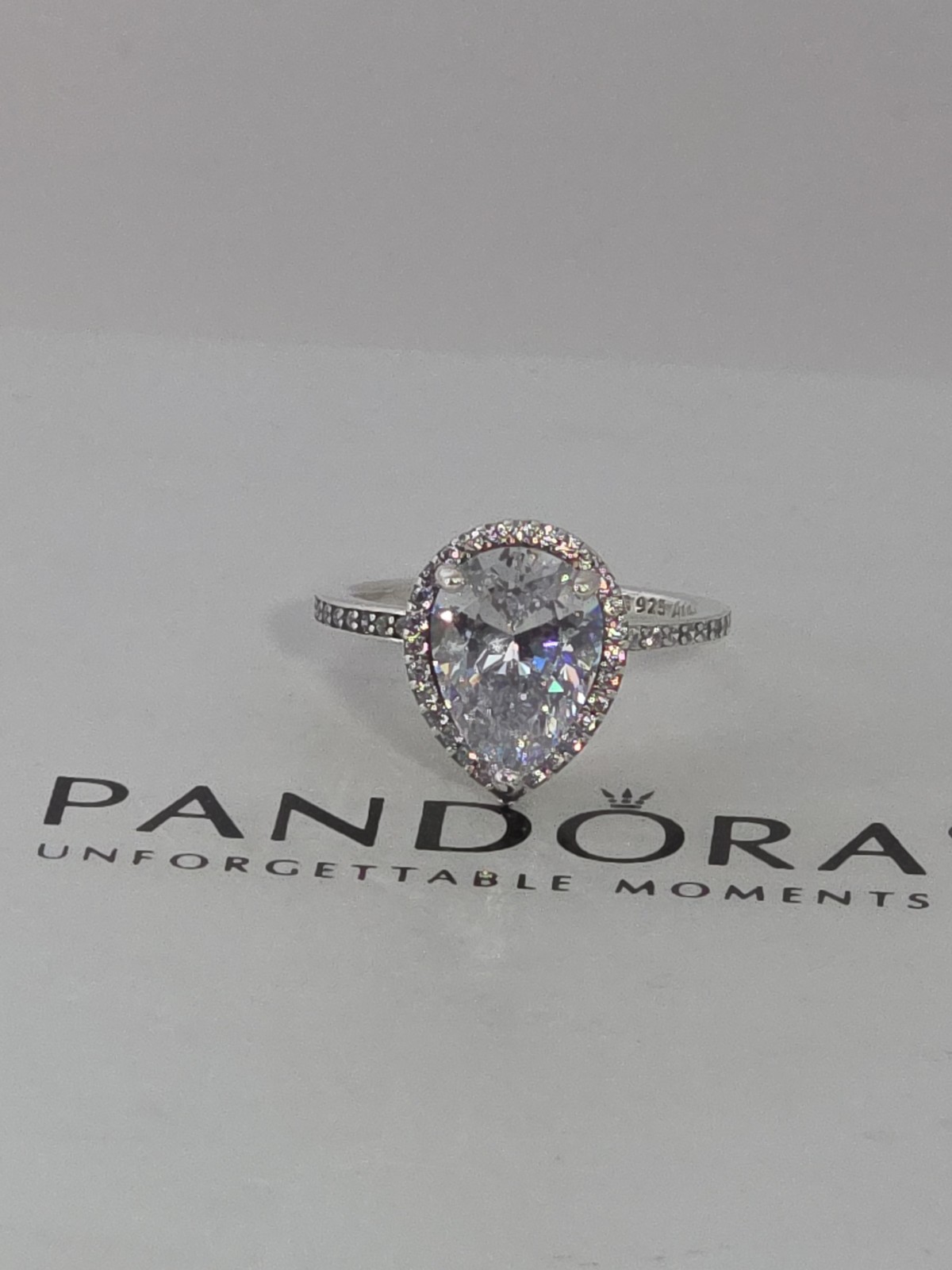 Pandora Sterling Silver Sparkling Teardrop Halo Ring US 6.0 EU 52 #196251CZ