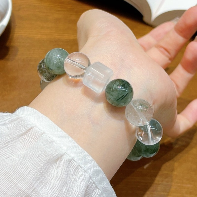 13mm Natural Green Rutilated Quartz Green Phantom Quartz Handmade bracelet