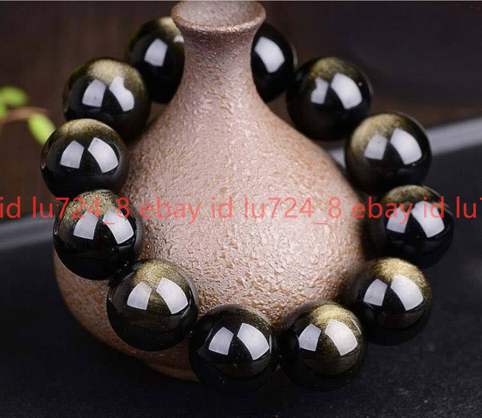 Natural 12mm/14mm/16mm/18mm/20mm Gold Obsidian Round Beads Bracelet 7.5” AAA
