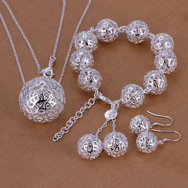 925 Sterling Silver Heart Earring Bracelet Necklace Set Women Fashion Jewelry