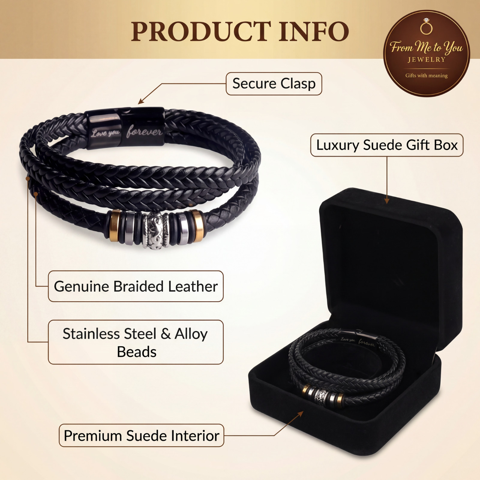 To My Grandson Leather Bracelet For Birthday Christmas Graduation Love You Gift