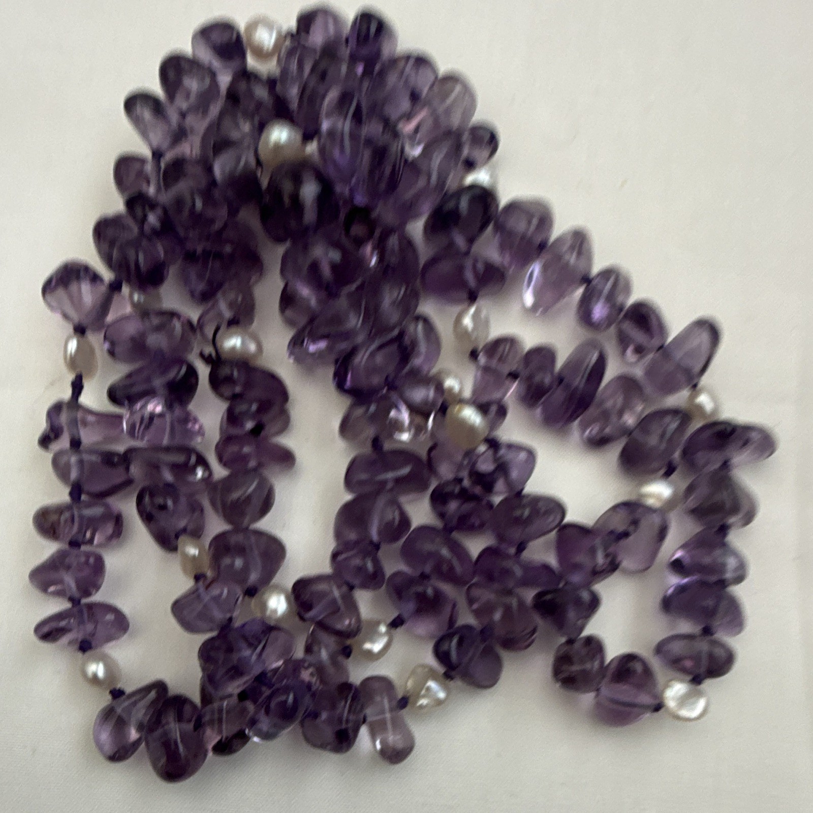 Genuine Amethyst nugget Beaded Strand Necklace freshwater pearl spacer.