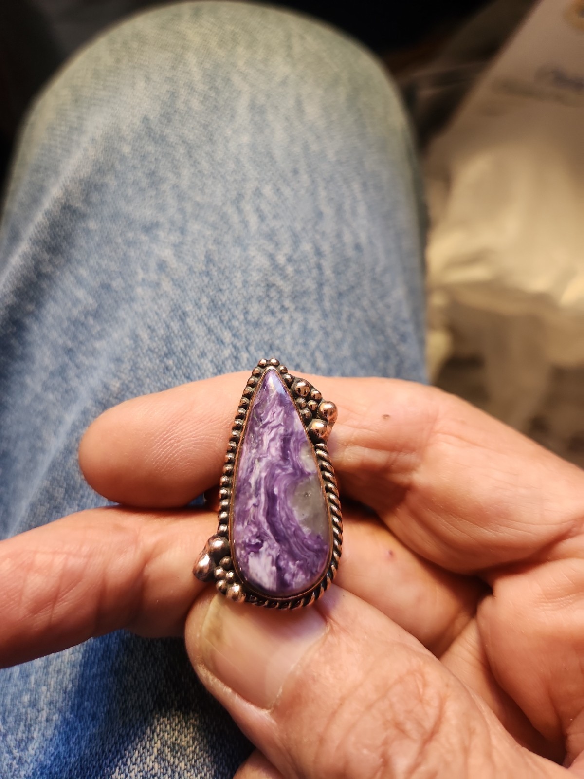 CHAROITE FAS SILVER ADJUSTABLE RING JEWELRY