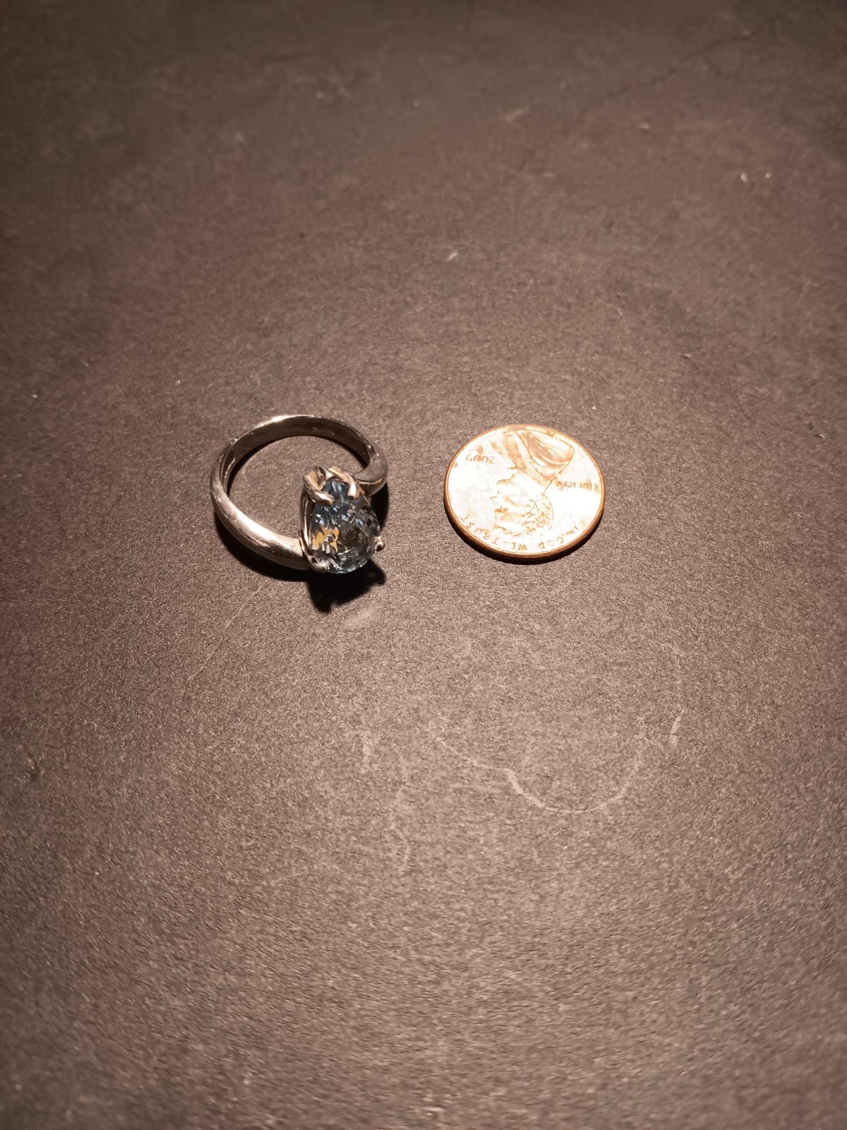 Silver Flawless Blue Topaz Retro Style Pear Shape Ring Size 7