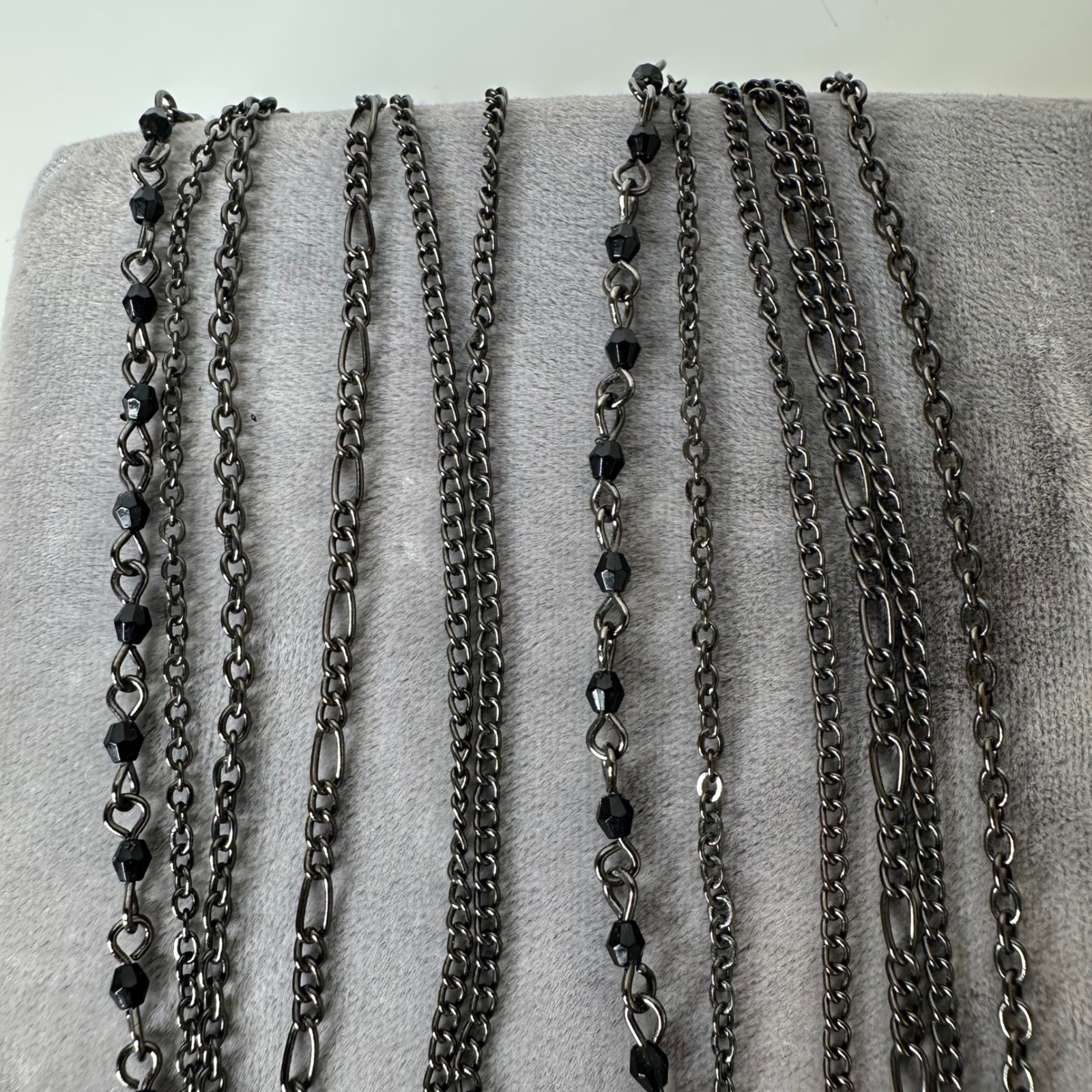 Black Multi Strand Knotted Necklace Beaded Tassel Mixed Chain Adjustable Layered