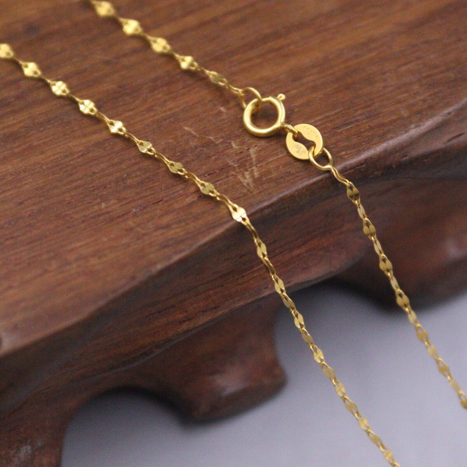 Pure Au750 18K Yellow Gold Chain Women Lip Link Necklace 18inch