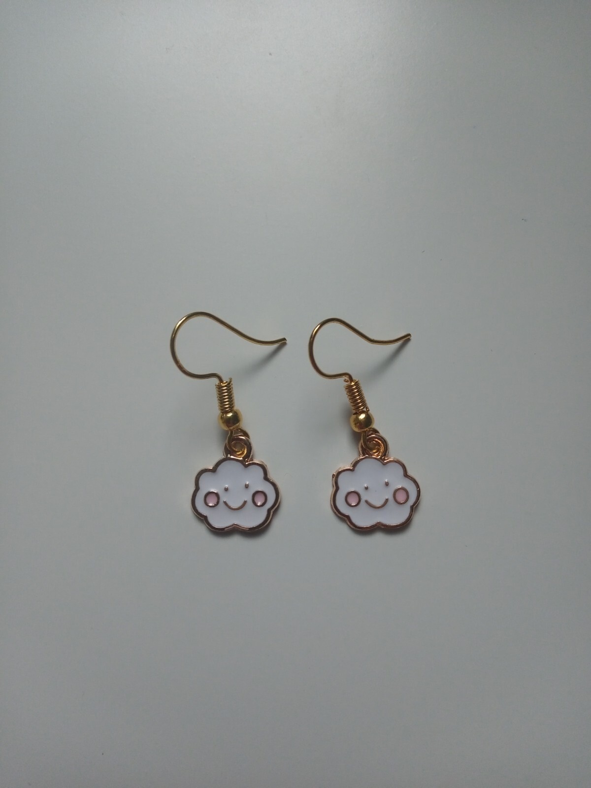 White Cloud Smiley Face Dangle Earrings – Gold Colour