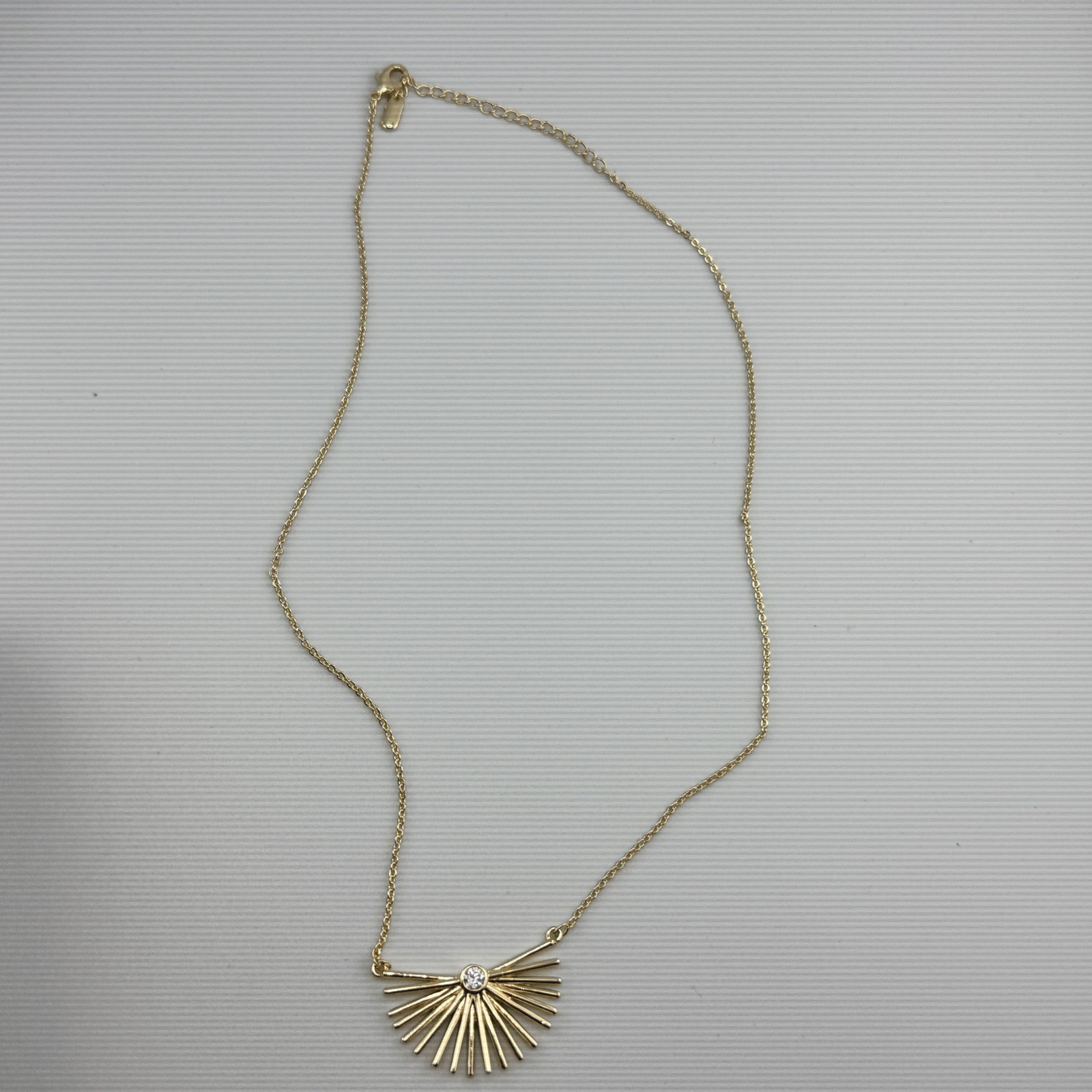 Gold Sunburst Pendant Necklace Art Deco Fan Crystal Accent Adjustable Chain