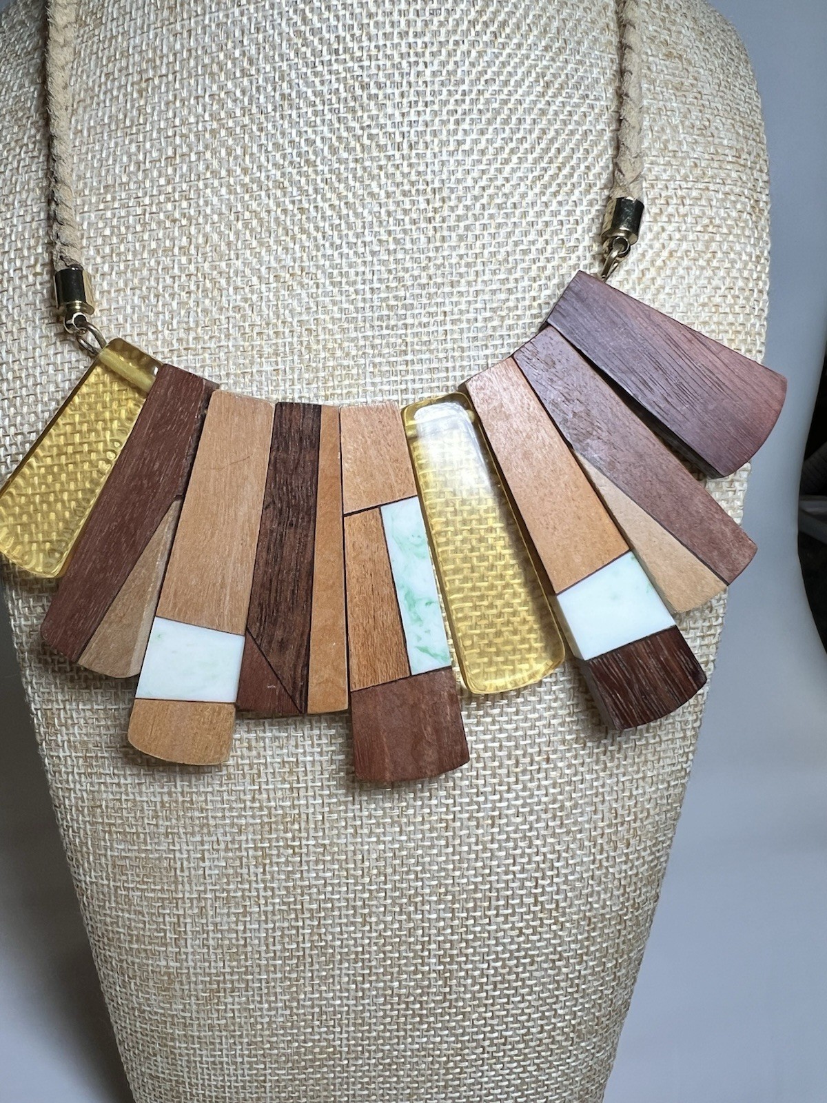 Noonday collection del rey wood tiles lucite boho 2017 bib style necklace