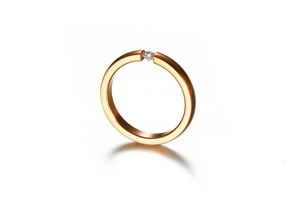Stainless Steel Ring Simulated Zirconia 3mm Thin Solitaire Engagement Jewelry