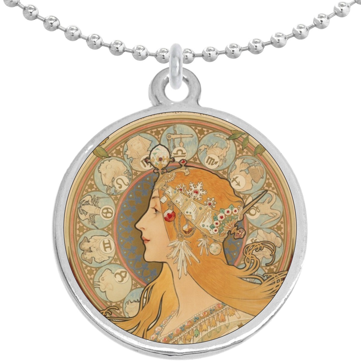Art Nouveau La Plume Round Pendant Necklace Beautiful Fashion Jewelry