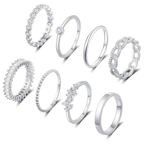 Gold Plated Stacking Rings Set for Women 14K Dainty Stackable Thumb 8 Silver