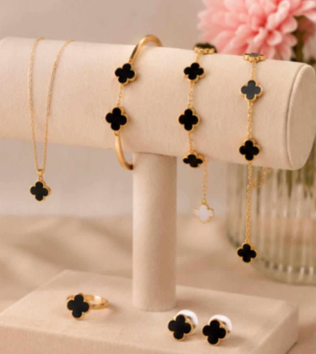 Stainless Steel Gold Clover Jewelry Set 5PCS gift set women
