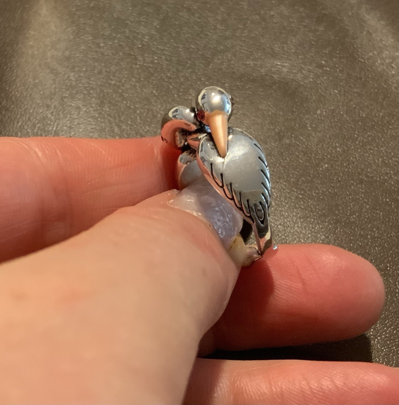 Silver Swan Ring Bird Love Boho VTG CZ Sz 8 Artisanal Museum Art Animal Retro