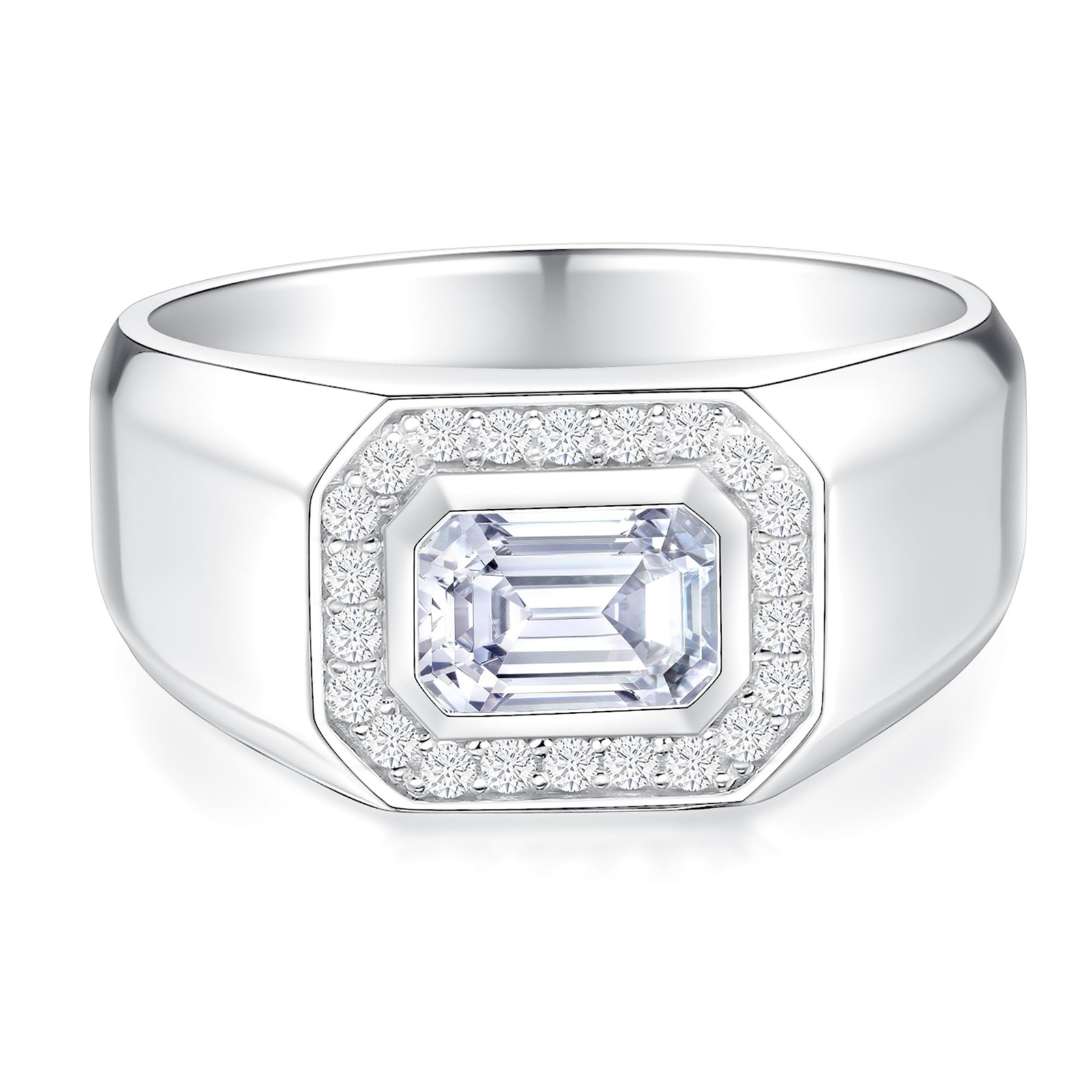 Moissanite Ring for Men, 1.2CTTW D Color VVS1 Clarity Emerald Cut Vintage Eng…