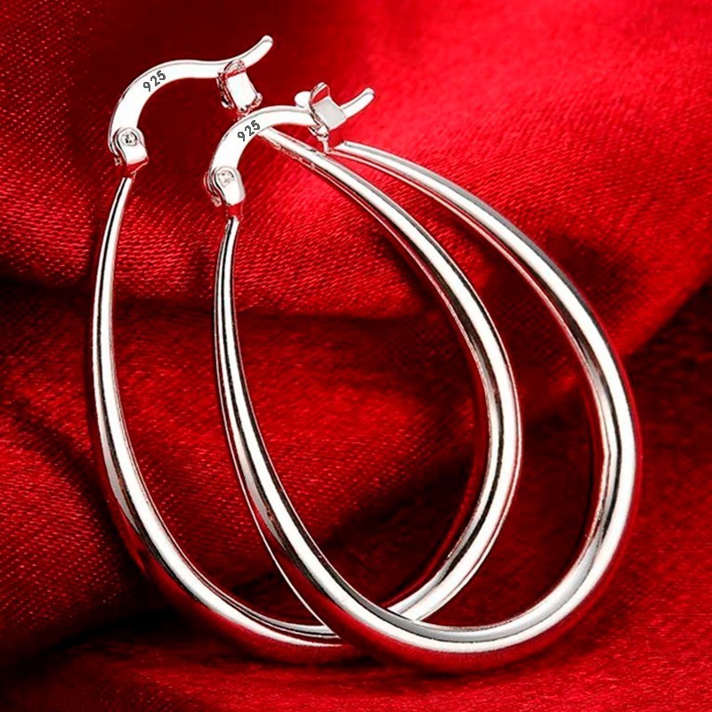 925 Sterling Silver 41MM Big Hoop Earrings Smooth Circle Women Party Jewelry