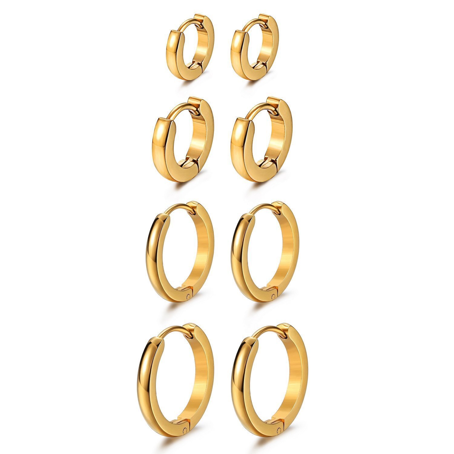 4 Pairs Stainless Steel Small Hinged Huggie Hoop Ear Earrings 7-14mm Women Men
