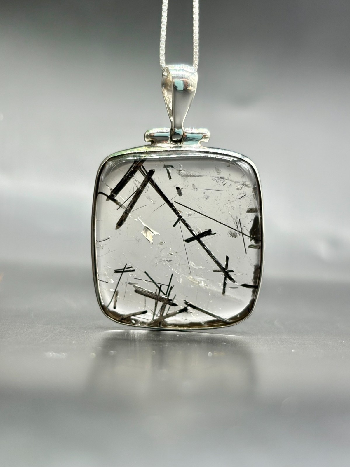 Natural Tourmalinated Quartz Pendant in Sterling Silver | 37.90 CTS