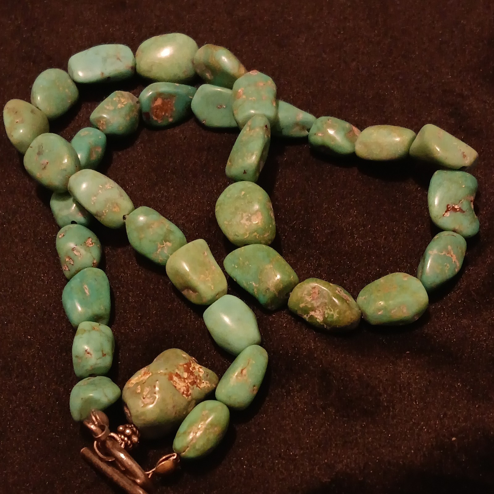 Vintage Blue Turquoise Nugget Necklace Chunky Boho Statement Toggle Clasp 31g