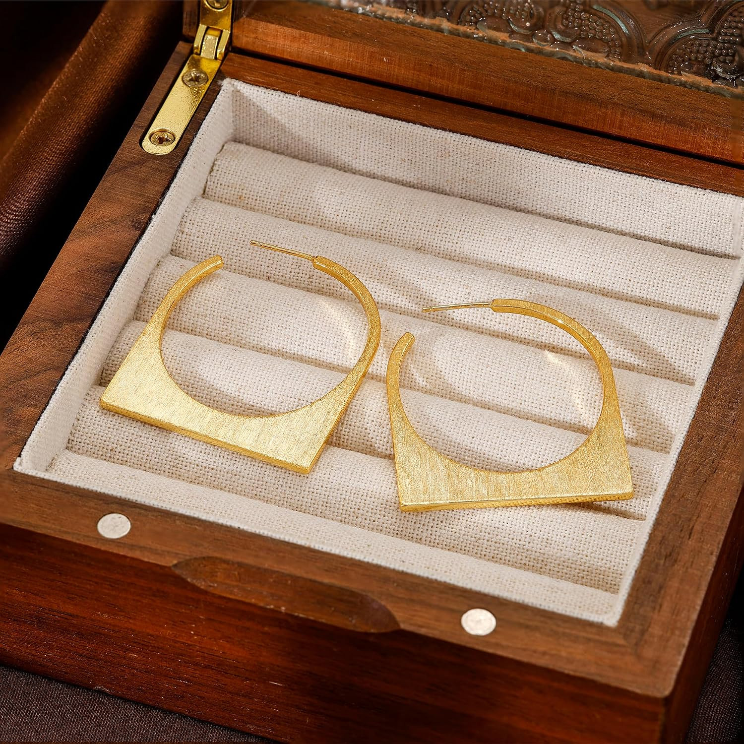 Large Gold Hoop Earrings for Women, 14K Real Gold Plated Copper Geometric Hollow