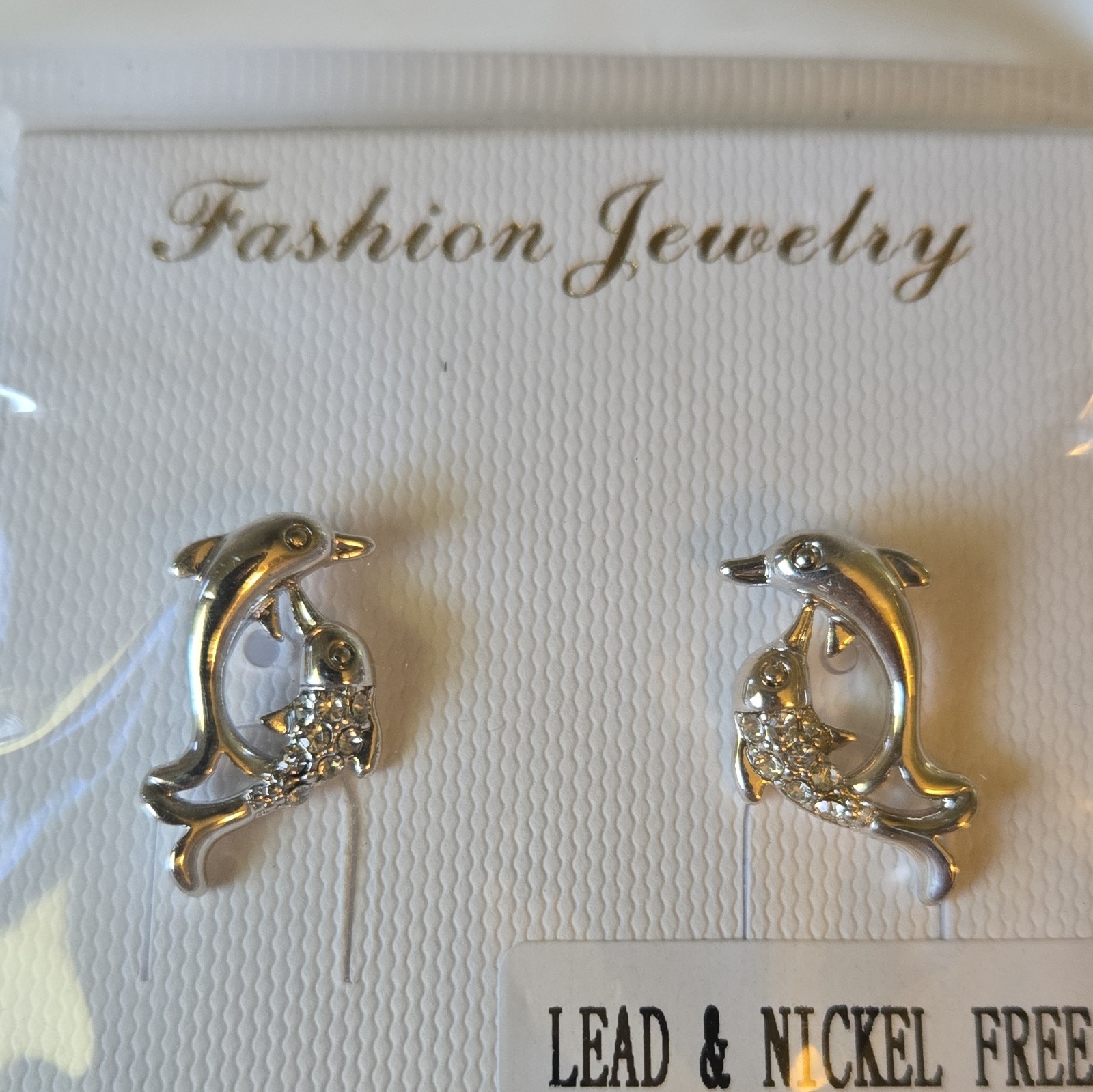 Earrings Dolphin Stud Silver Tone Nickel-Free FUN Marine Design 1 Pair New