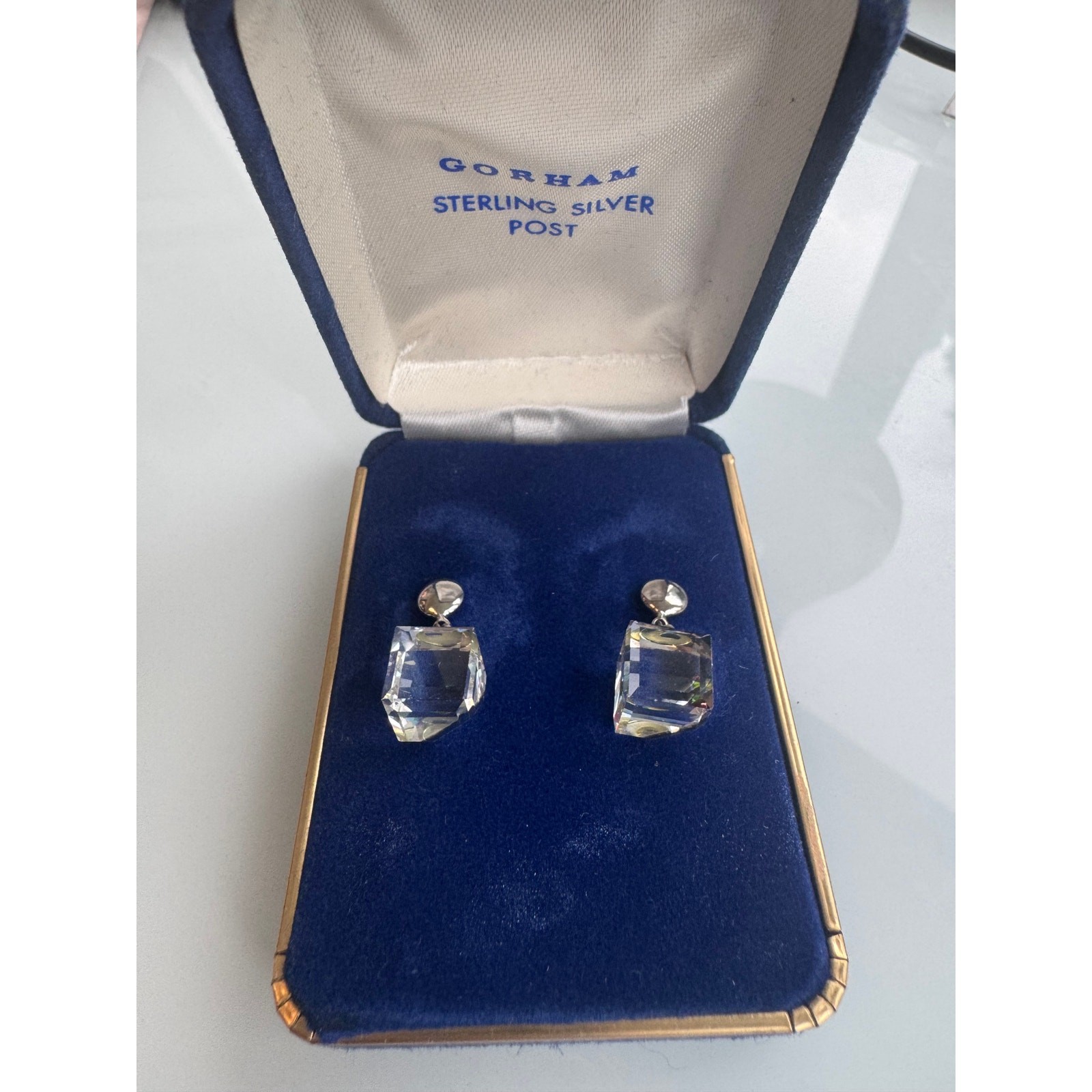Vintage gorham glass silver post earrings