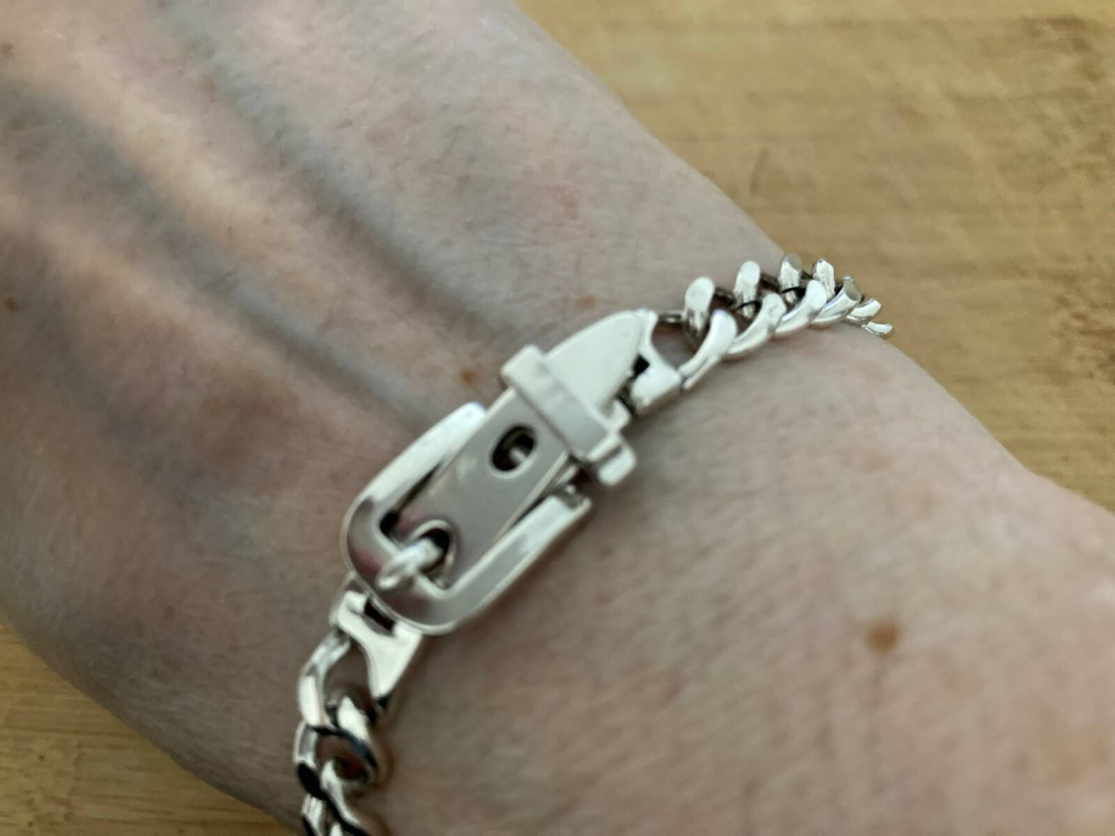925 Sterling Silver Vintage Belt Buckle Chain Bracelet Trendy Cuban Link Bangle