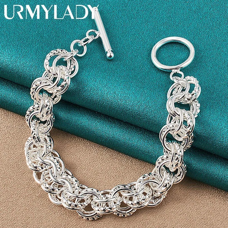 URMYLADY 925 Sterling Silver Charm Chain Bracelet For Women Fashion Jewelry