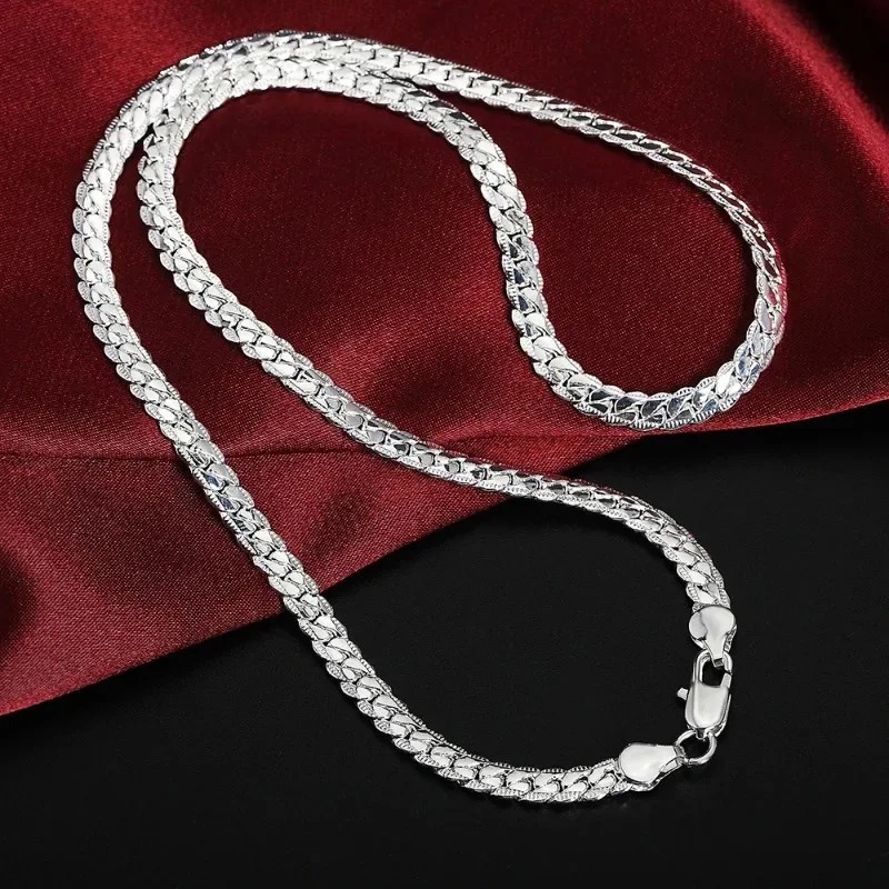 925 Sterling Silver 6mm Chain Necklace 40-60cm Unisex Punk Jewelry Gift