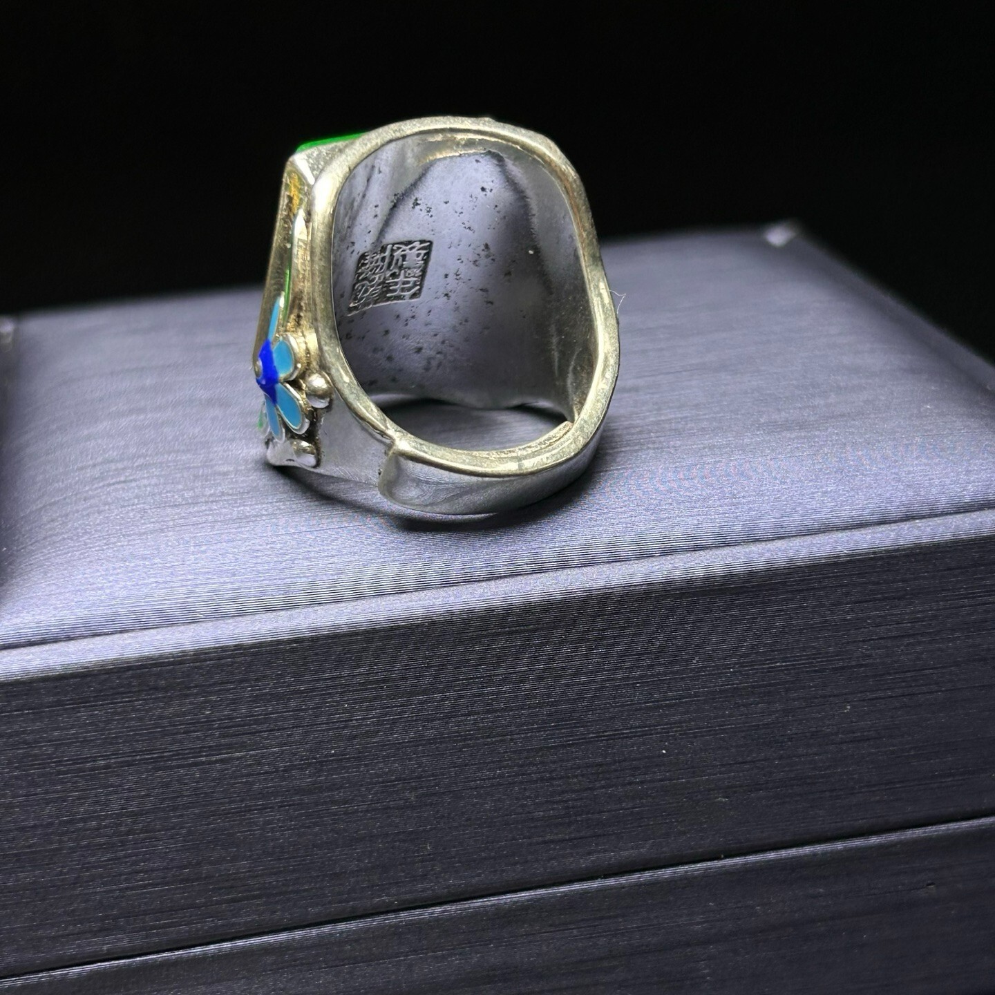 Certified Nature inlay ice green Burmese Jade Jadeite Amulet adjustable Rings