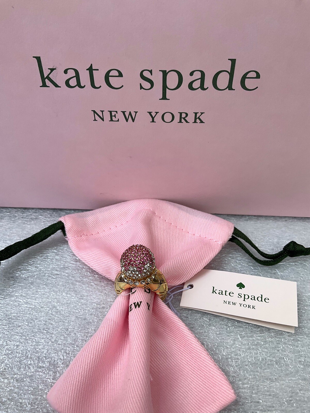 NWT KATE SPADE NEW YORK ICE CREAM SUNDAE 12-K Gold Plated Metal Glass Stone Ring