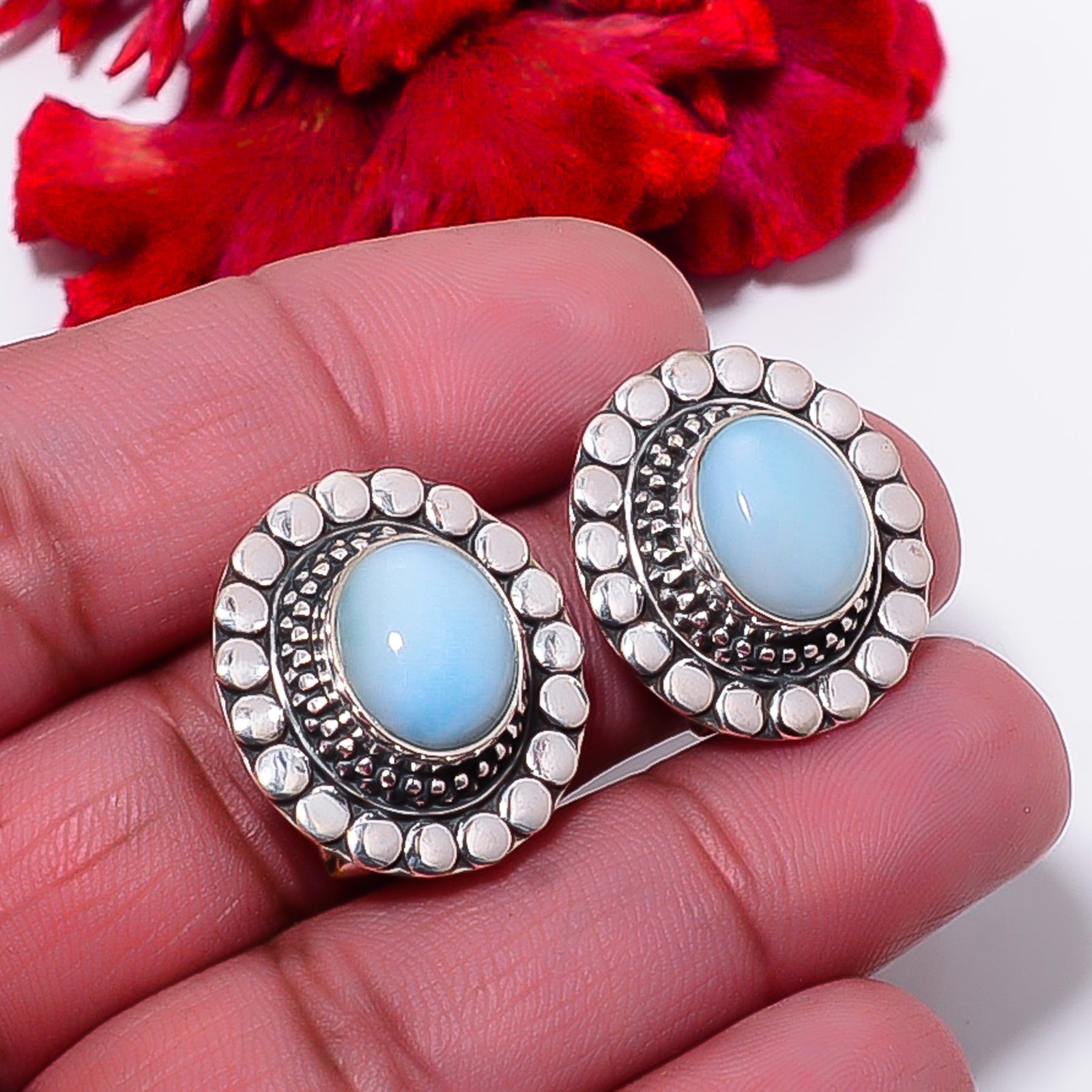 Natural Larimar / Pactolite – Dominican Republic 925 Silver Earring 0.94″ E10883
