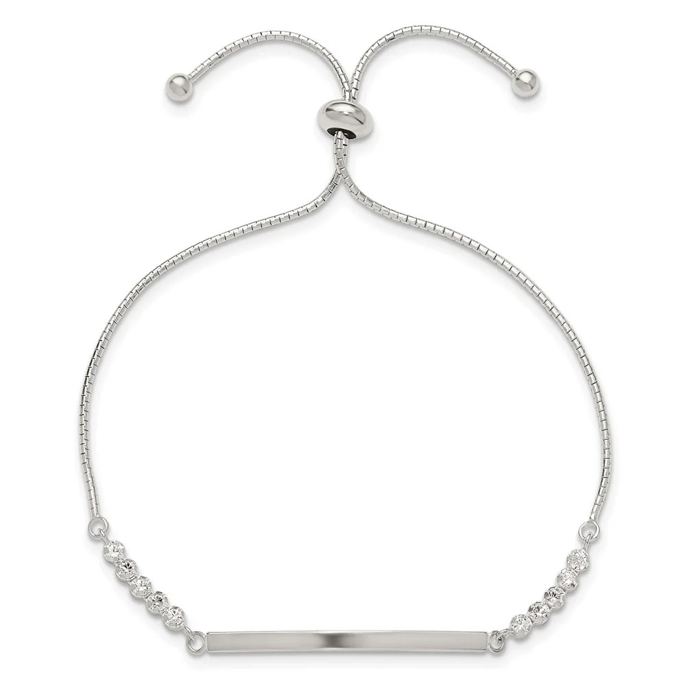 Sterling Silver With CZ Adjustable ID Bracelet