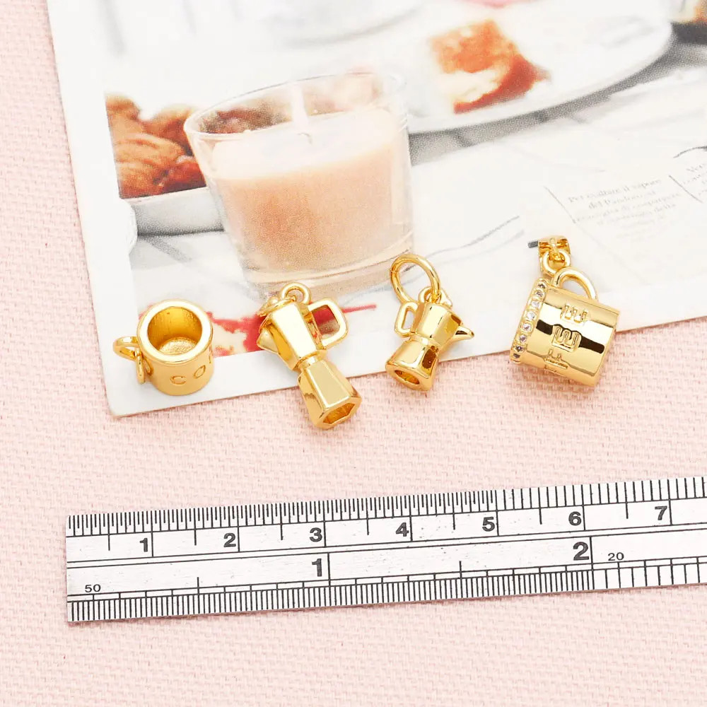 Coffee Cup Pendant Gold Plated Simulated Zirconia Mini Charm Jewelry Making