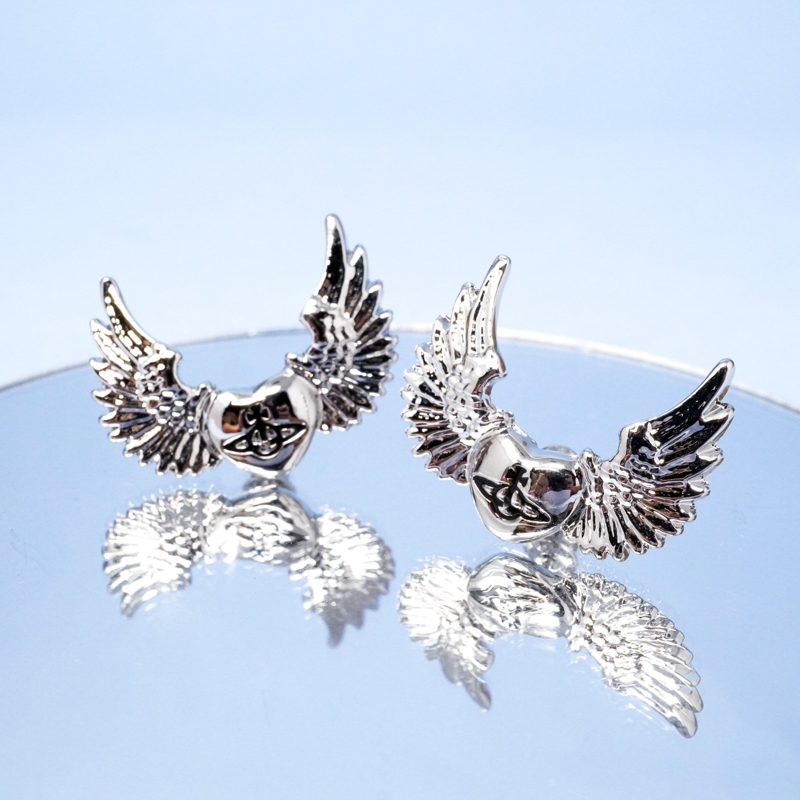 Vivienne Westwood Bracelet Silver Large Wing Heart Orb Studs With Box Included