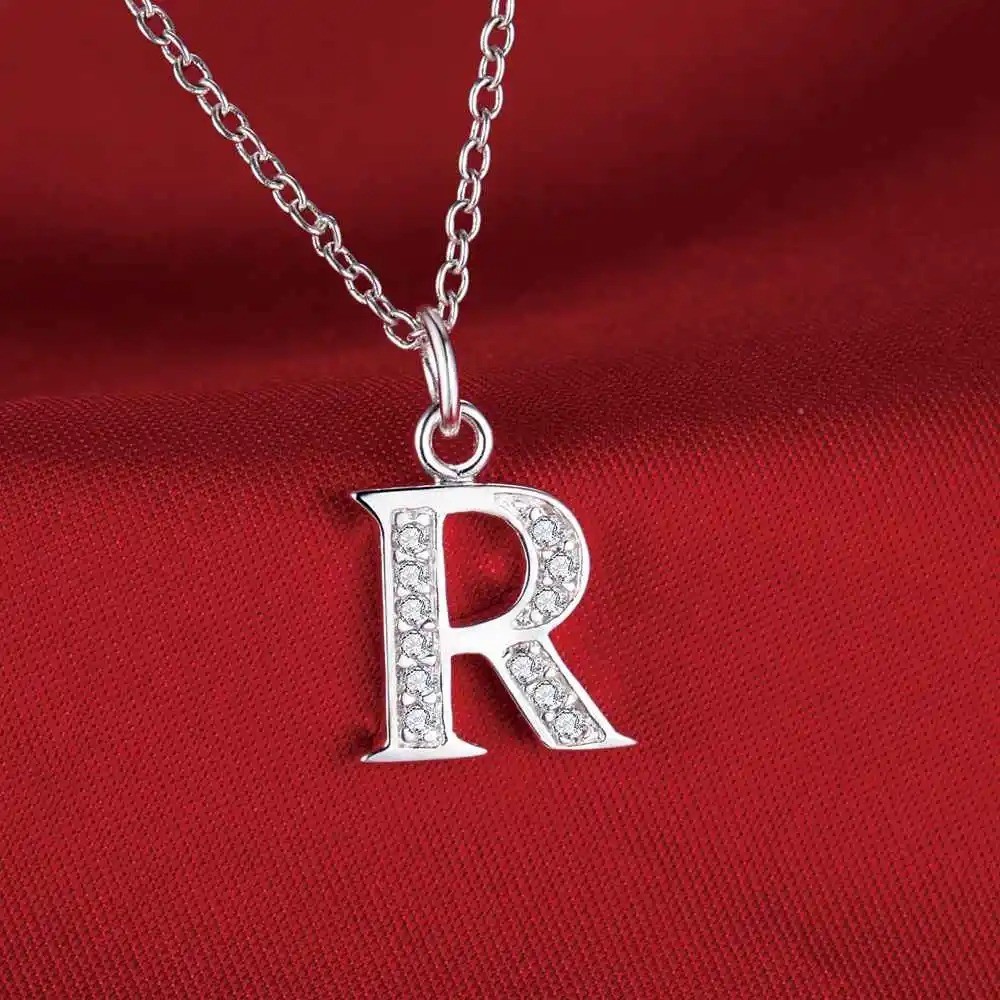 925 Sterling Silver Initial A-Z Letter Pendant Necklace CZ Personalized 18″ N162