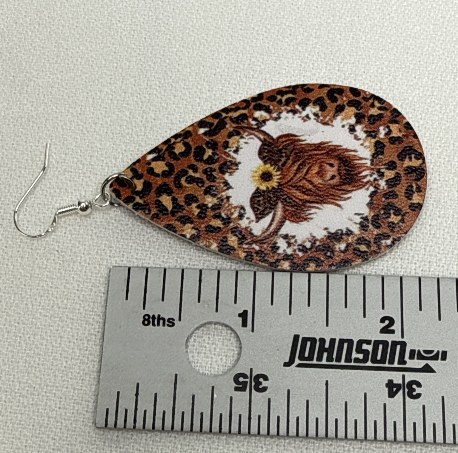 Cow Print Faux Leather Teardrop Dangle Earrings W/Hypoallergenic Silver Hooks