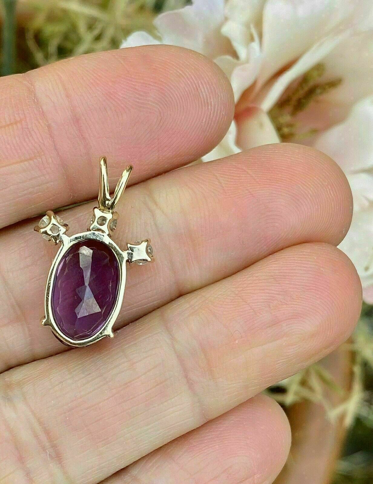 fine 3.0Ct Oval Cut Amethyst & Diamond Solitaire Pendant 14k Yellow Gold Finish