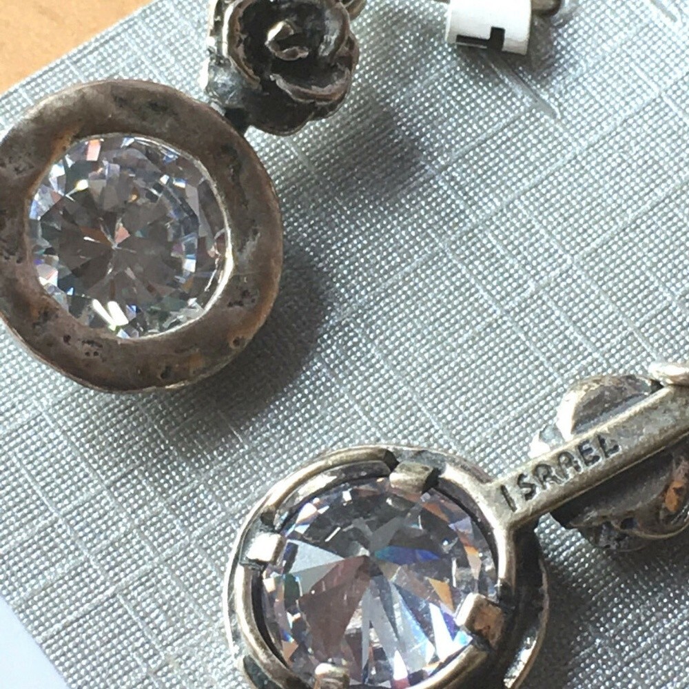SHABLOOL ISRAEL ROUND STERLING CZ DANGLE EARRINGS