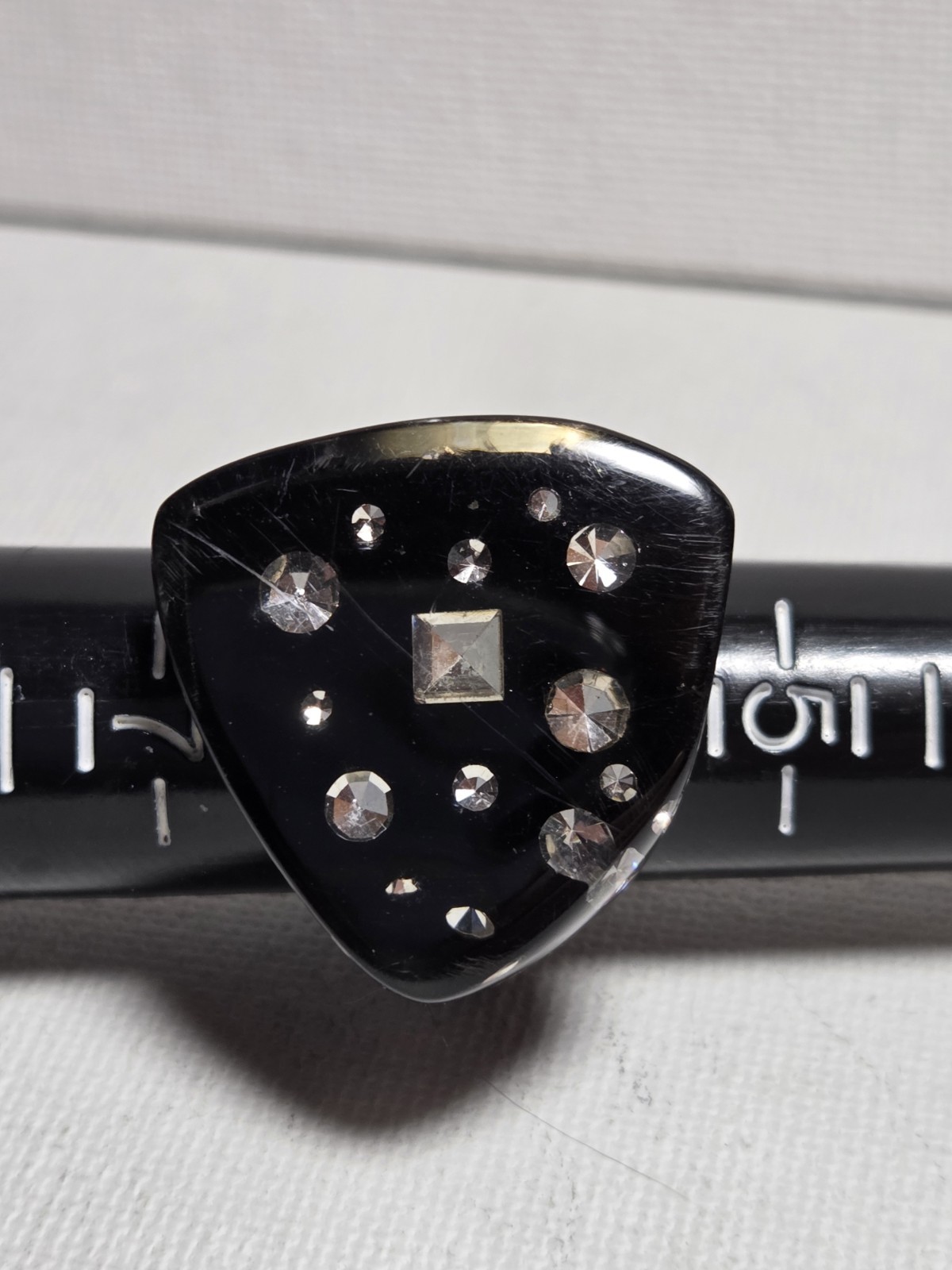 925 Silver Abstract Designer Black Resin Clear Crystal Cocktail Ring Size-6