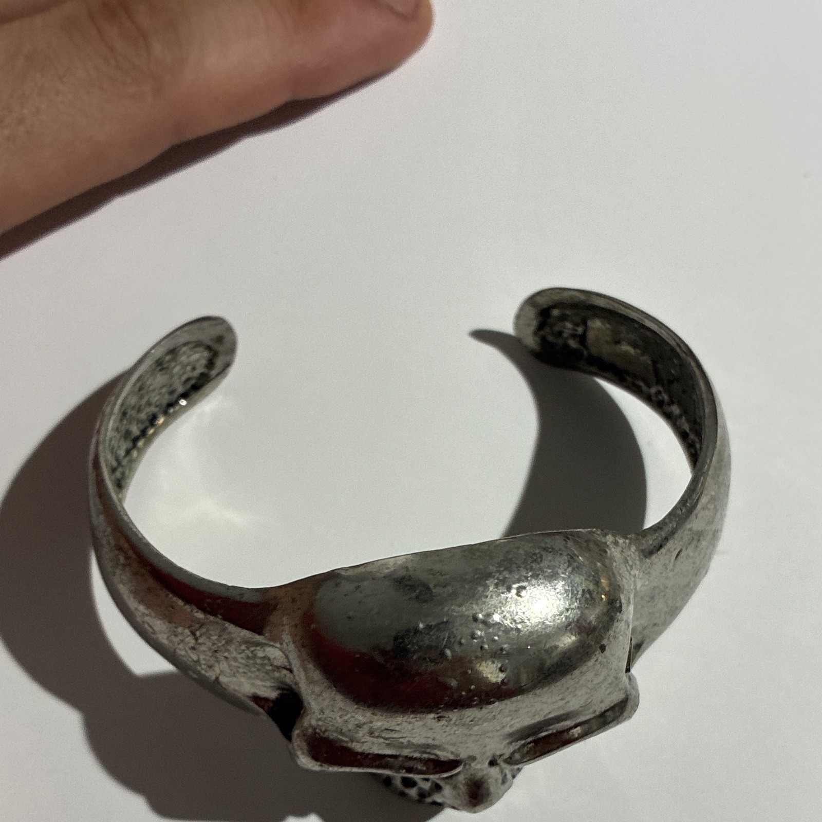 Silver Tone Metal Skull Cuff Bracelet Biker Theme, No Stone, Bracelet Type