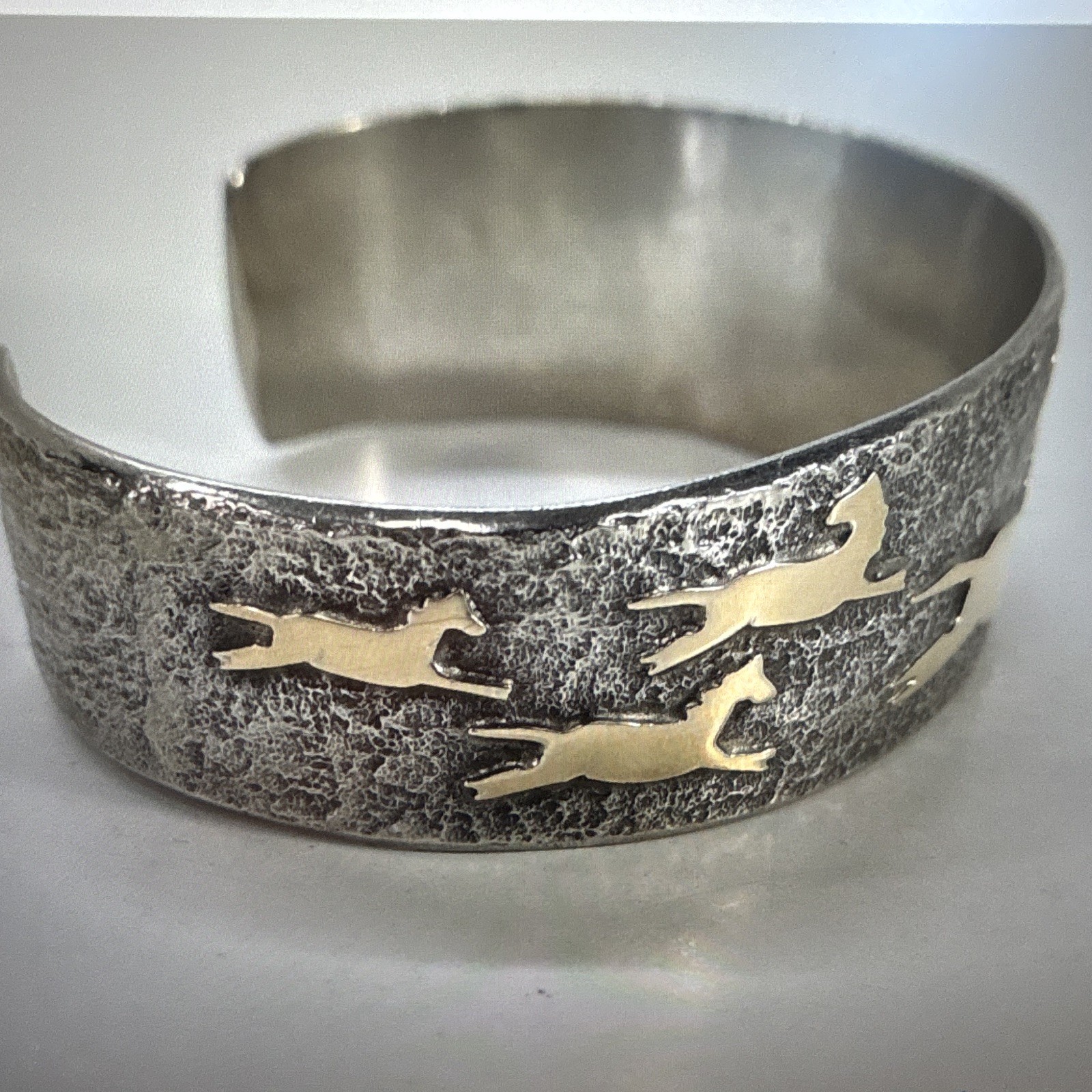 Paul Sazbo Sr. Silver 925/14K Gold Accent Running Horses Cuff Bracelet 43.83g