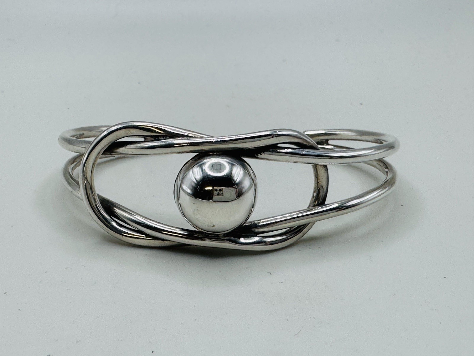 Vintage Taxco Mexico 925 Sterling Silver Modernist Bangle Bracelet Cuff Signed