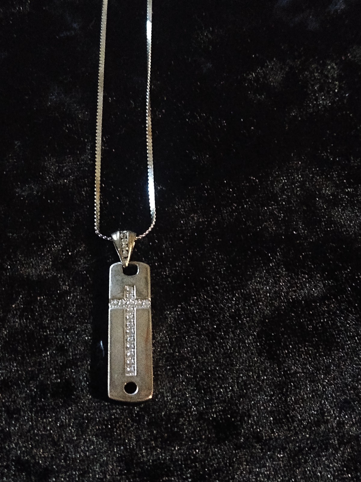sterling silver cross pendant inlaid cubic 1 1/4″ long with 16″ sterling chain