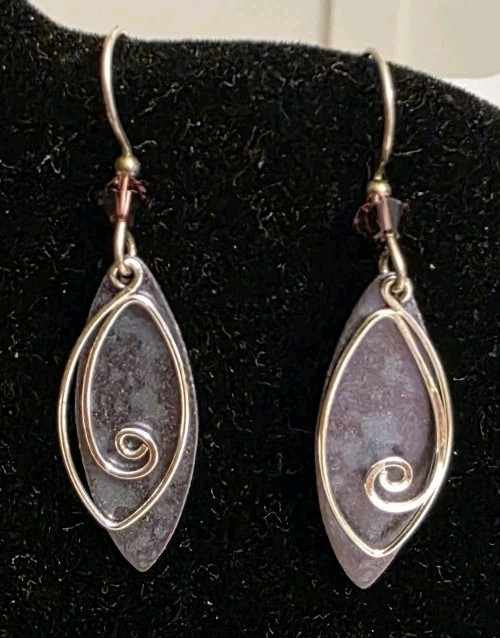 1.25 Inch Silver Tone Purple Eliptical Modern Dangle Pierced Earrings