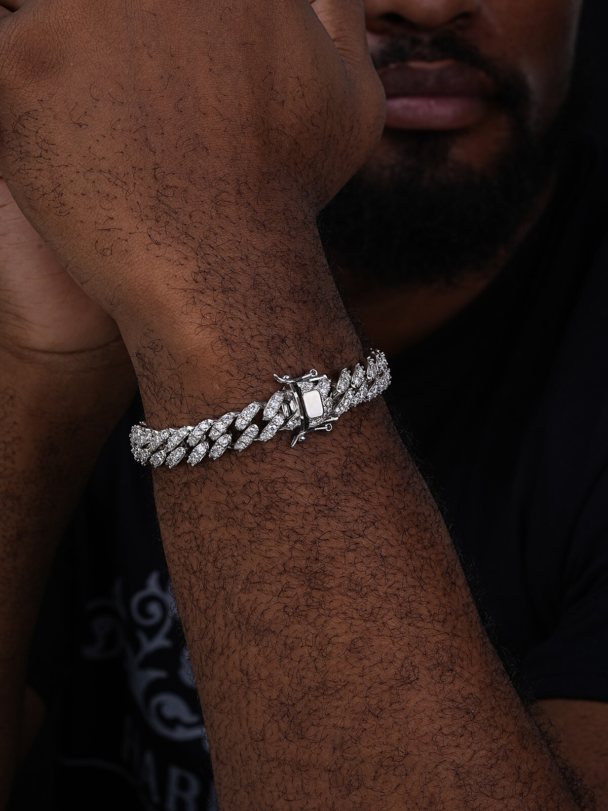 925 Silver Mens Miami Cuban Bracelet Real Iced Moissanite Passes Tester HEAVY