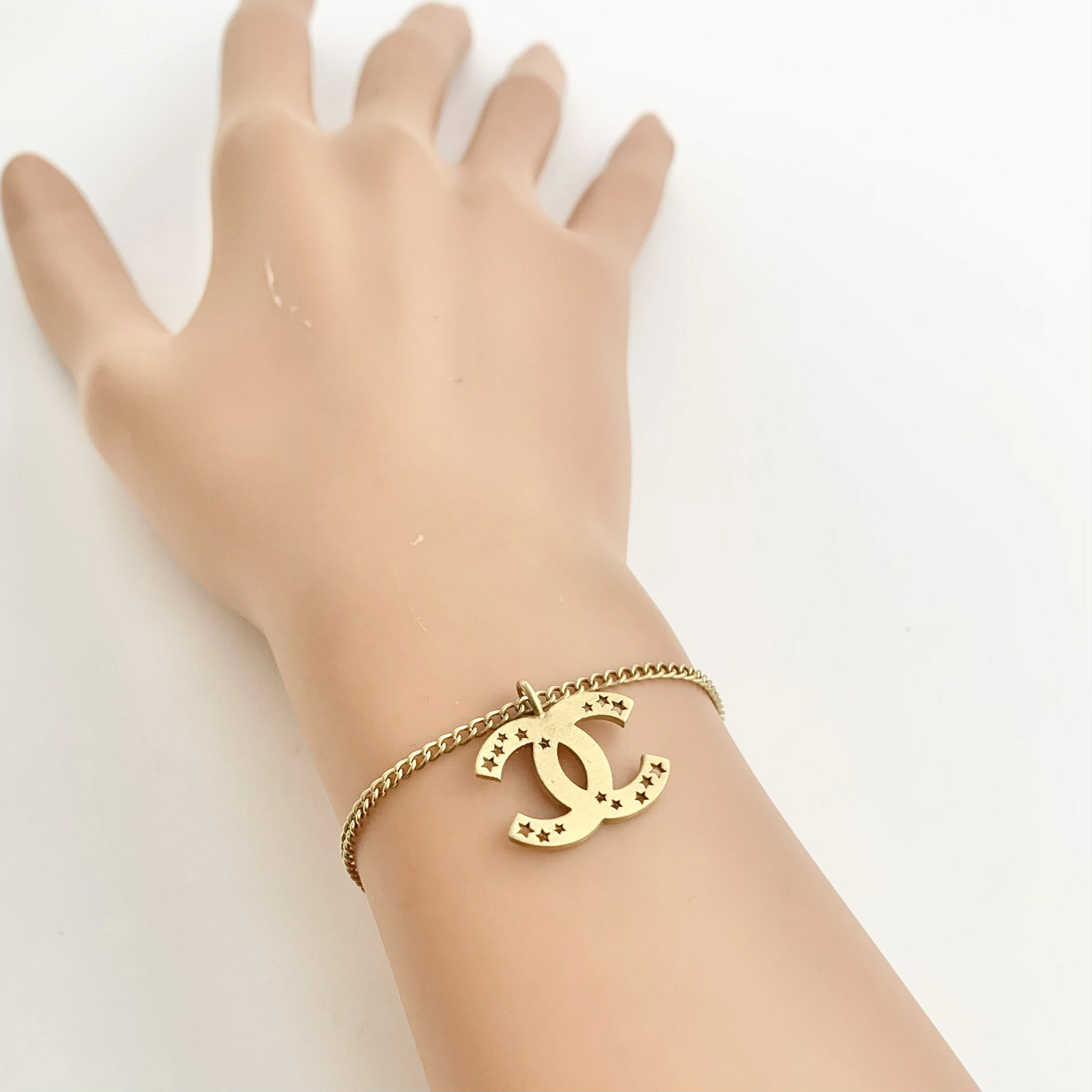 CHANEL Gold Chain Bracelet 03A Star Punching Logo Used